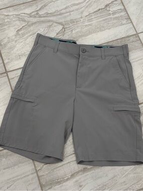 Birdie Bound Mens Grey Performance Golf Cargo Shorts Size 32 Stretch Tropical